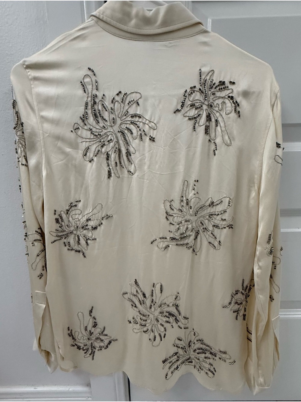 Zara Cream Beaded Embellished Button-Down Shirt - Picture 4 of 5